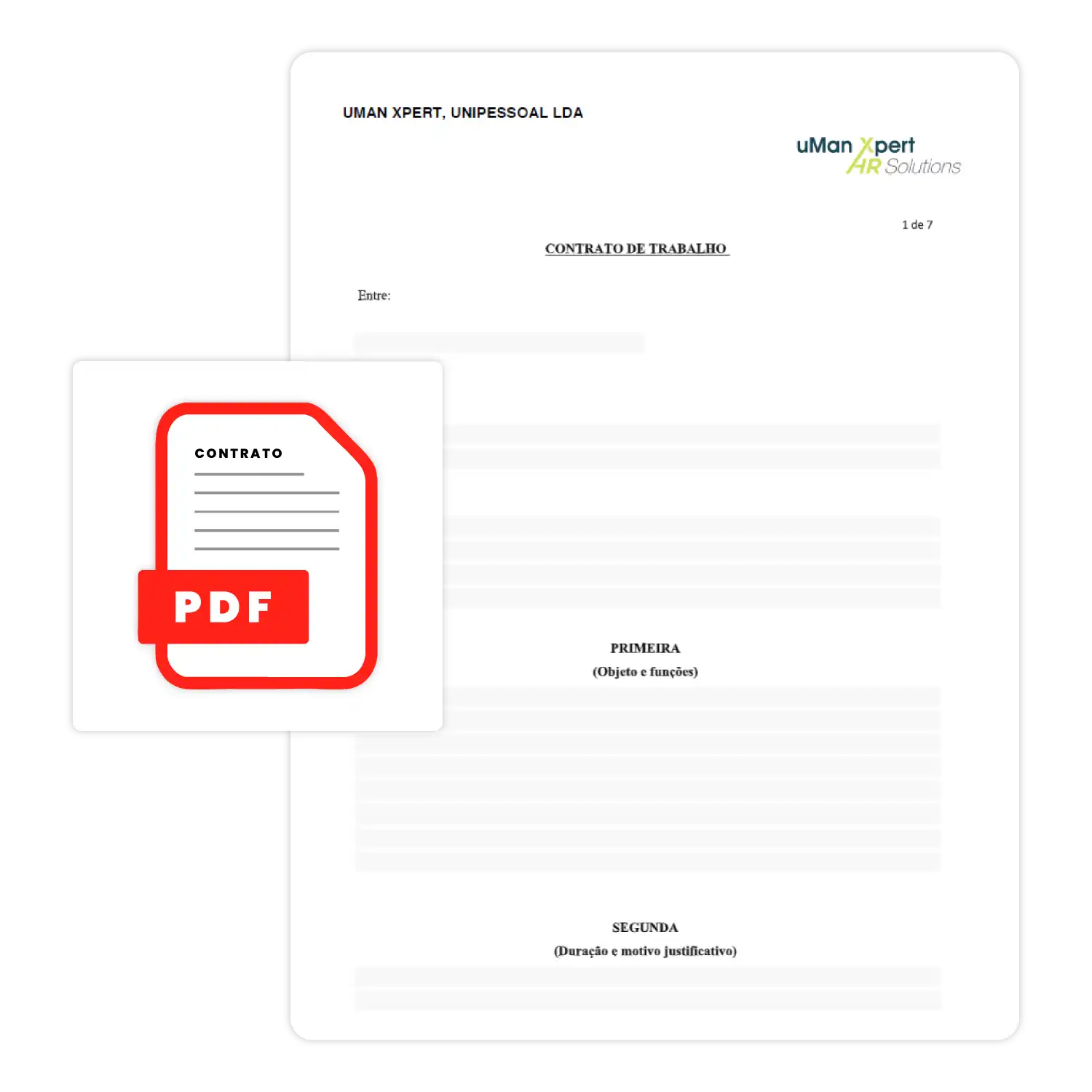 Exemplo de contrato de trabalho criado automaticamente pelo módulo Documentos Multi-Uso do uMan Global HR.