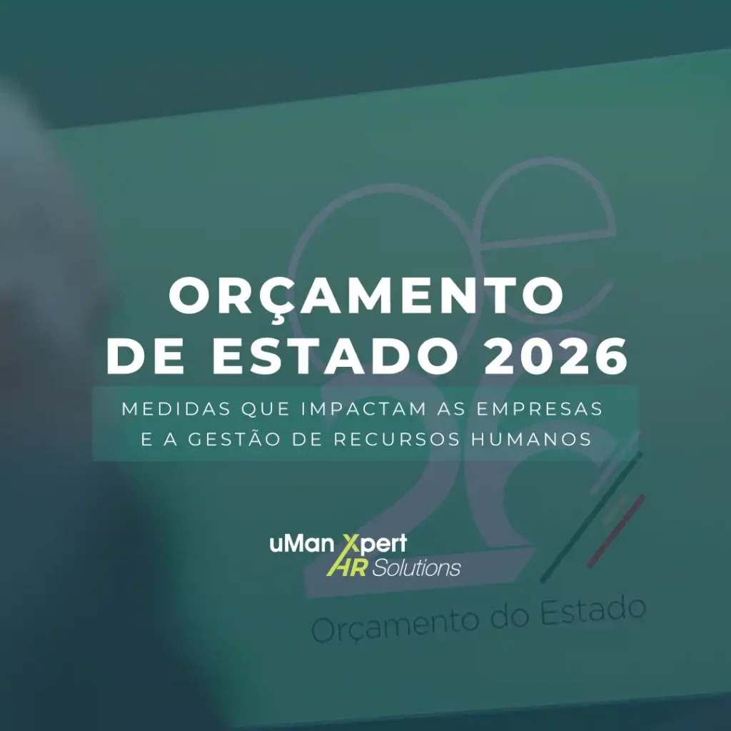 Documentos e gráficos ilustrando o Orçamento de Estado 2026 e suas implicações para empresas e Recursos Humanos