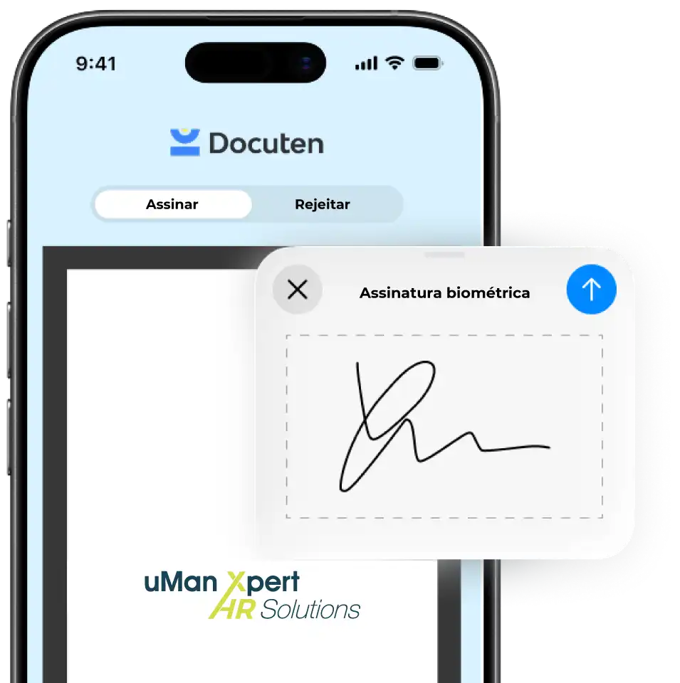 Mockup ilustrativo da Assinatura Digital no uMan Global HR