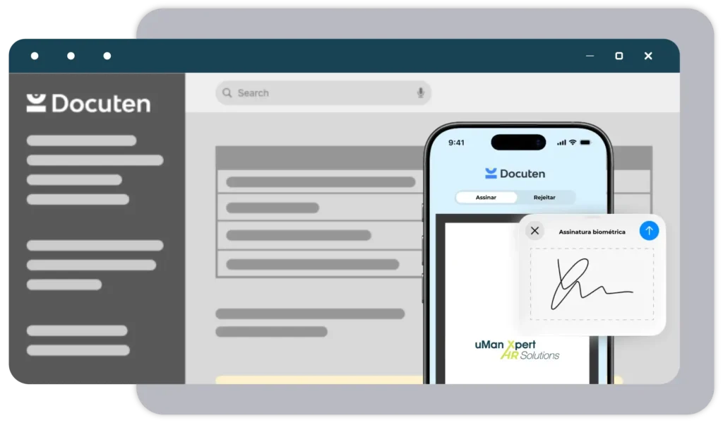 Interface do módulo da Assinatura Digital Certificada do uMan Global HR, com visualização da interface e interação